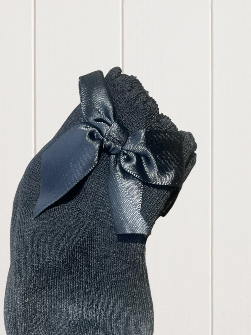 Black Bow Trim Kids Socks - Cute Ruffle Anklet
